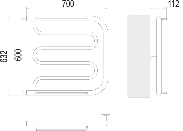 Полотенцесушитель  водяной Фокстрот 1" БШ 600х700 нержавейка